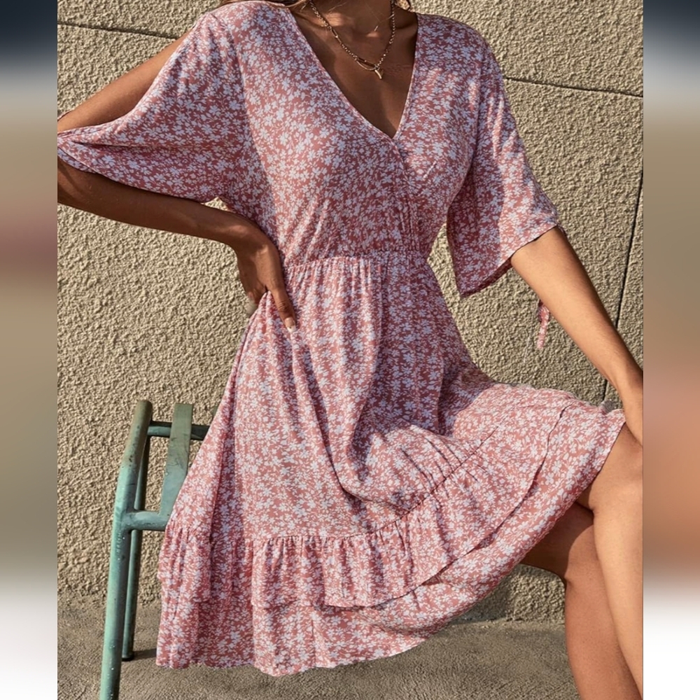 Women's Summer Casual Dresse V Neck Half Short Sleeve Sundress